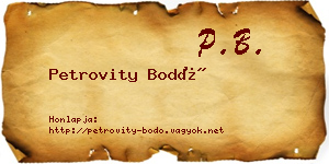 Petrovity Bodó névjegykártya
